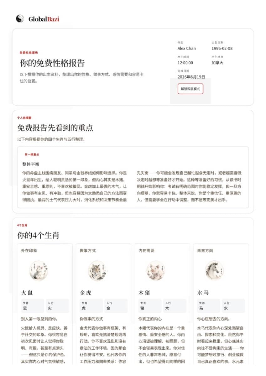 免费命盘摘要
