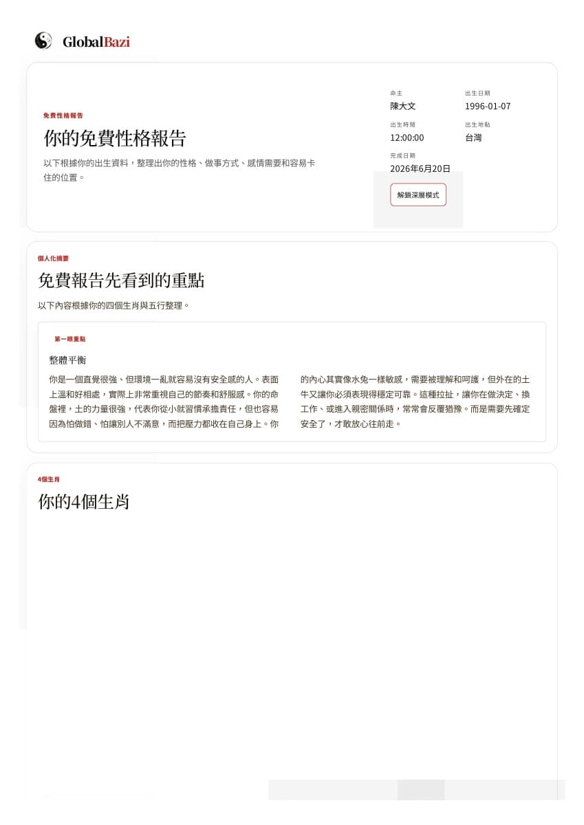 免費命盤摘要