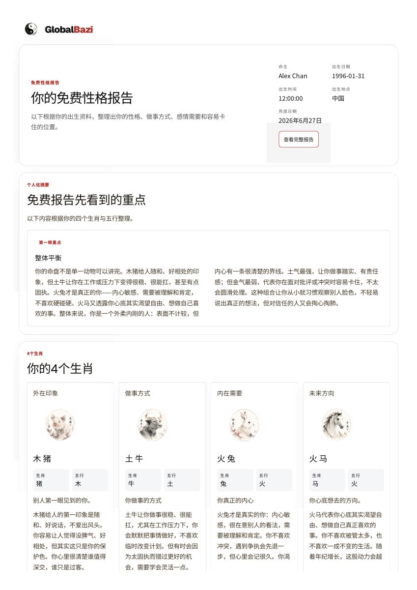免费命盘摘要